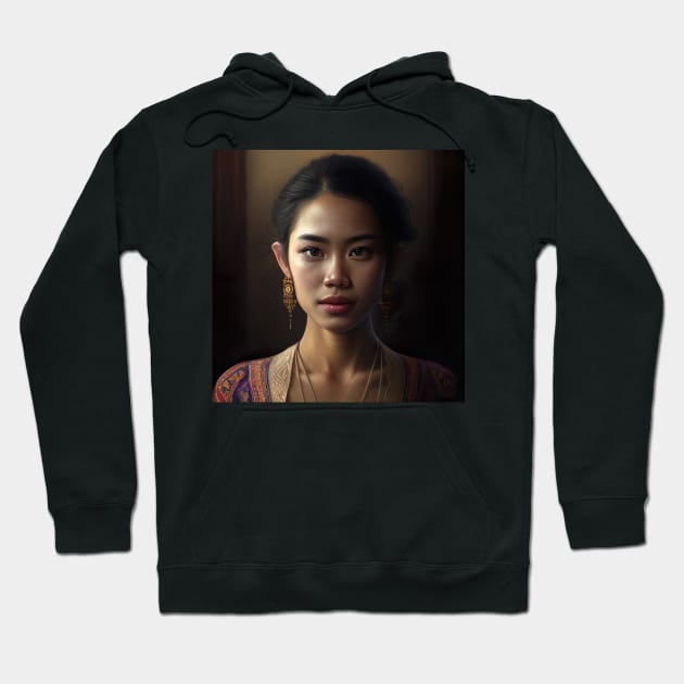 Thai Women Realistic Portrait Illustration Hoodie by unrealartwork